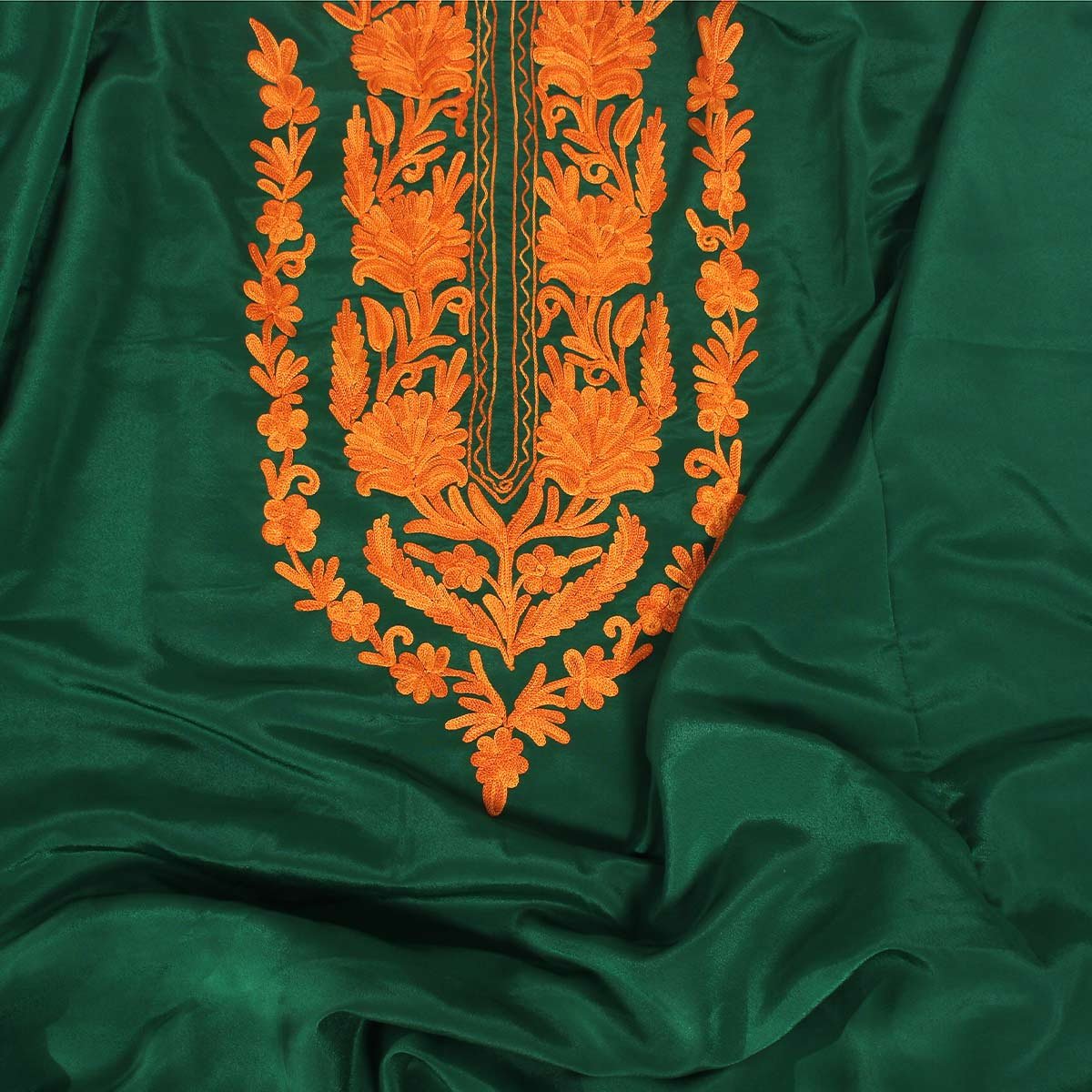 Green Aari Embroidered Silk Crepe Kaftan | Designed For Hot Summers | Arabian Style kaftan | Women's Kaftan | made in Kashmir