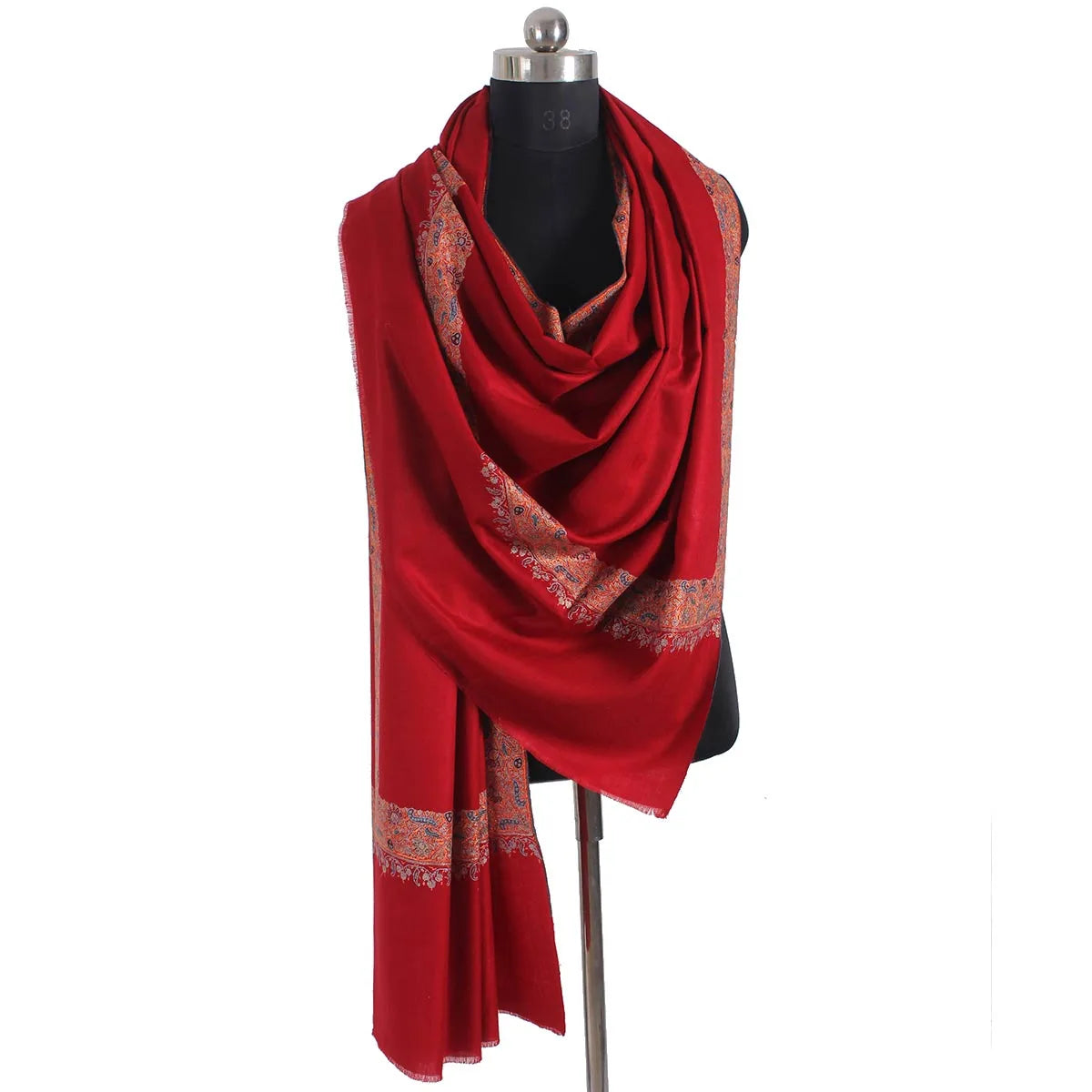 Red Base sozni Embroidered Dordaar Pashmina Shawl
