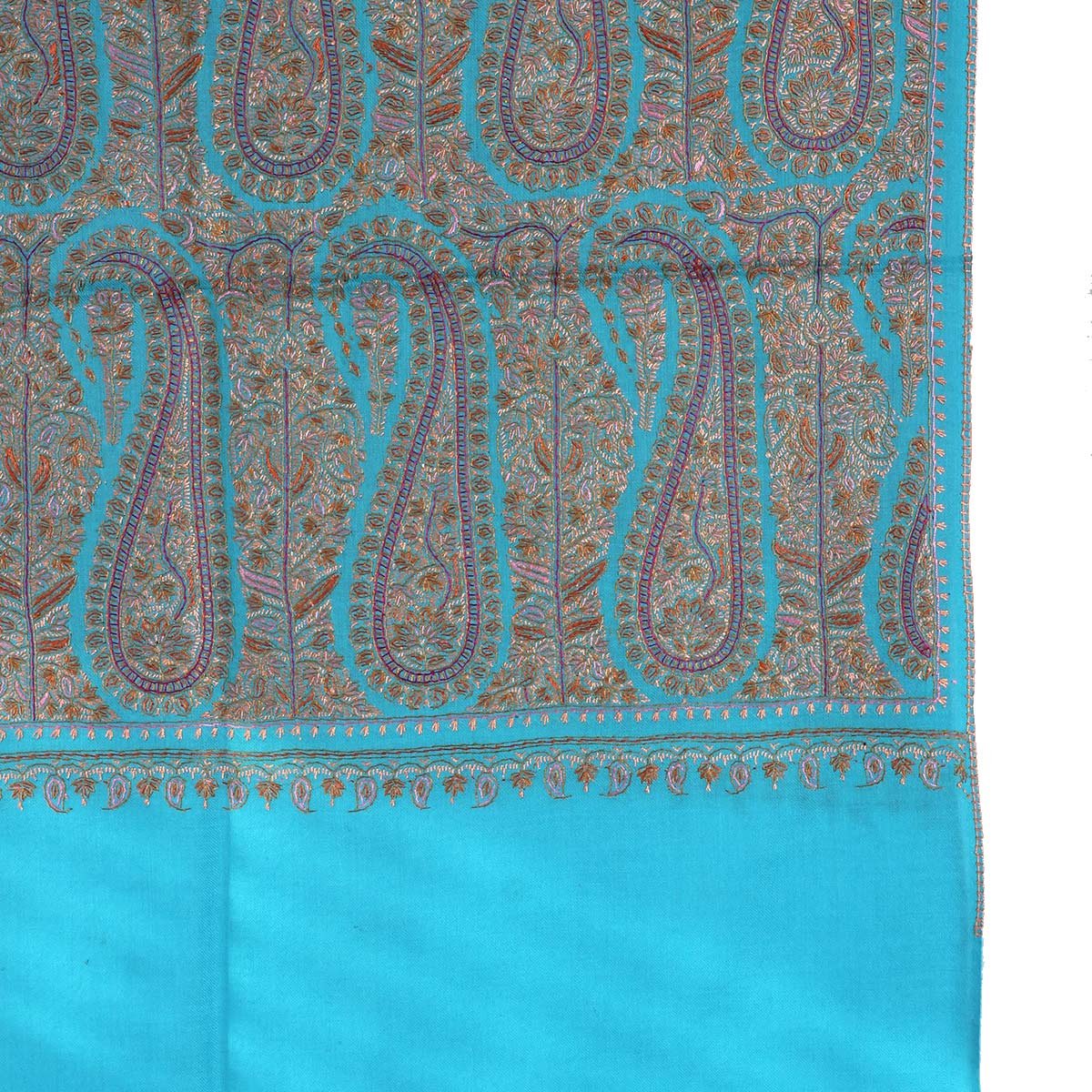 Tourquise base sangeen Paisley design sozni Embroidered Jamawar Pashmina Shawl