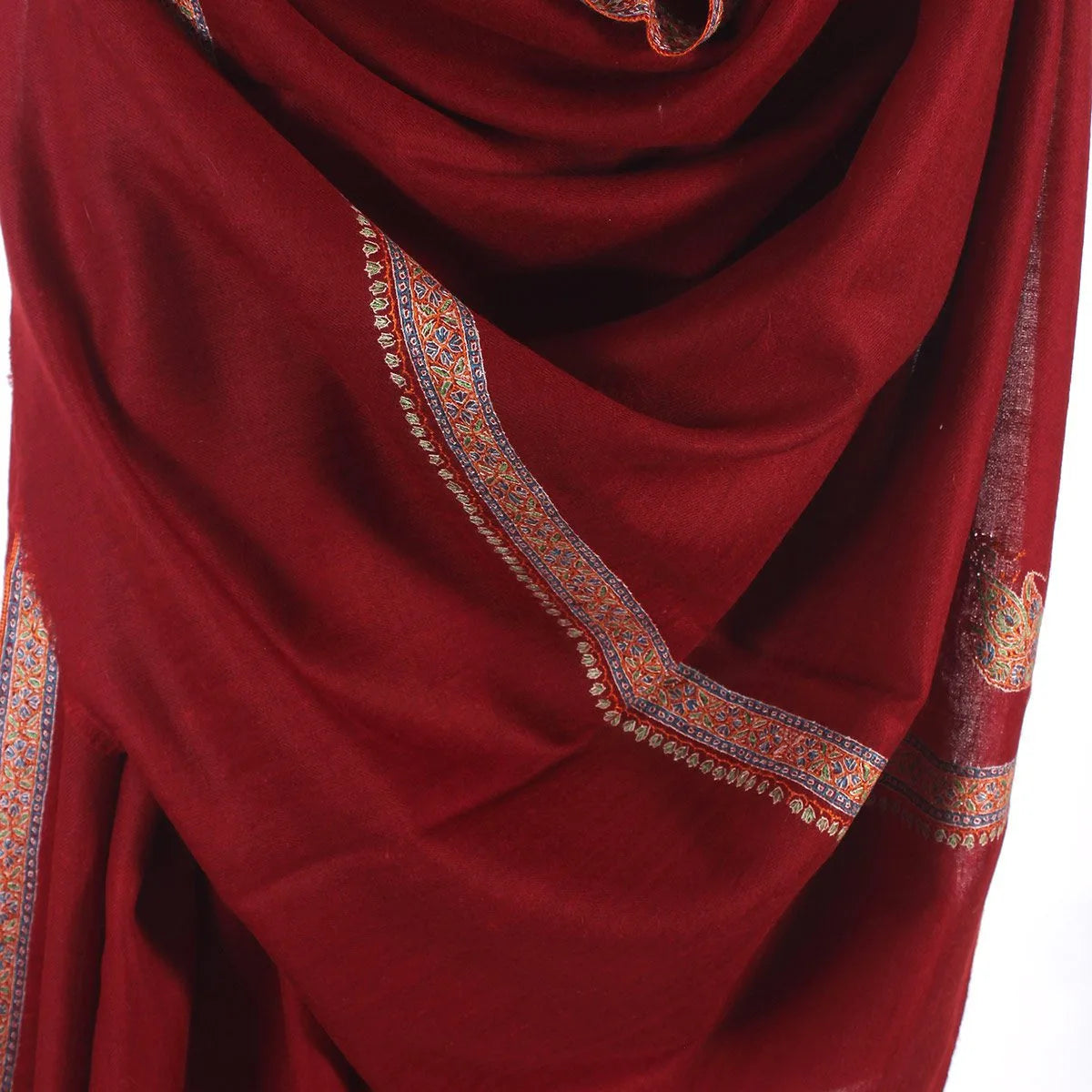 Maroon Base Zari and sozni Embroidered Jamawar Pashmina Shawl