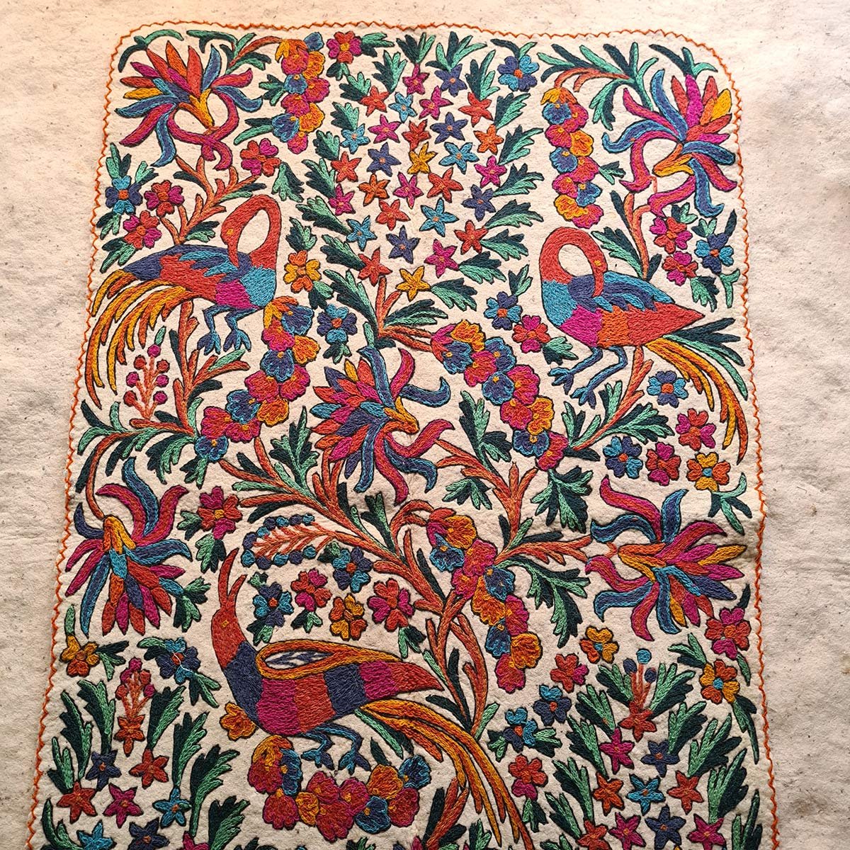 Dance of Peacocks Handmade Double Aari Embroidered Namda 6x4 Ft