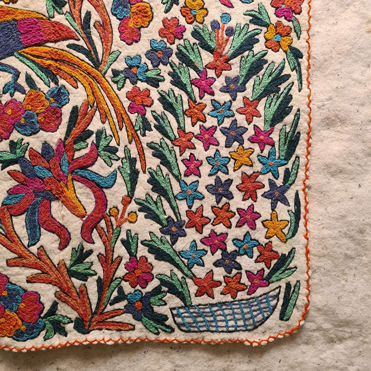 Dance of Peacocks Handmade Double Aari Embroidered Namda 6x4 Ft
