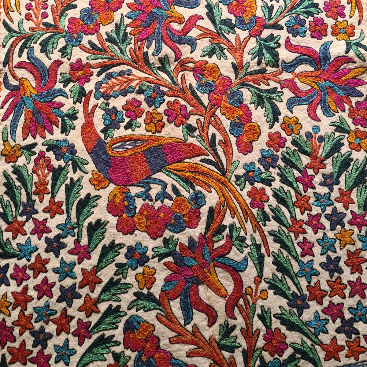 Dance of Peacocks Handmade Double Aari Embroidered Namda 6x4 Ft