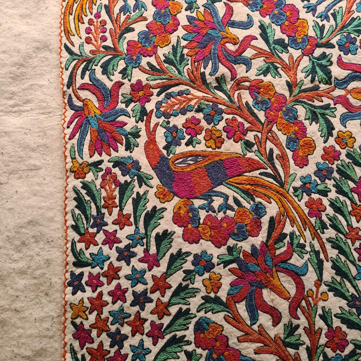Dance of Peacocks Handmade Double Aari Embroidered Namda 6x4 Ft