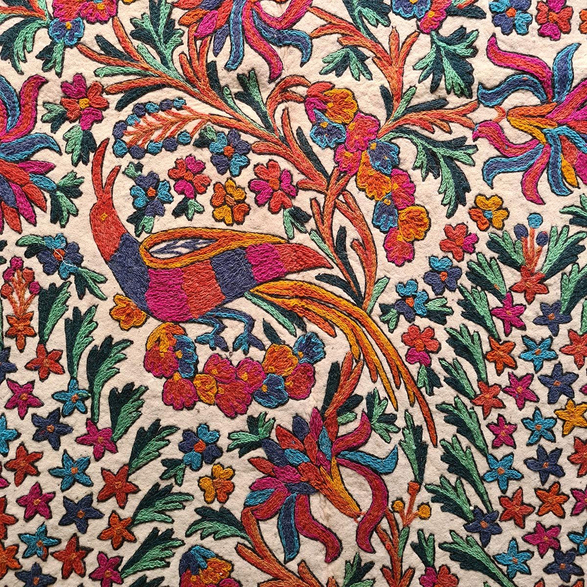 PEACOCK DESIGN HANDMADE DOUBLE AARI EMBROIDERED NAMDA 6X4 FT