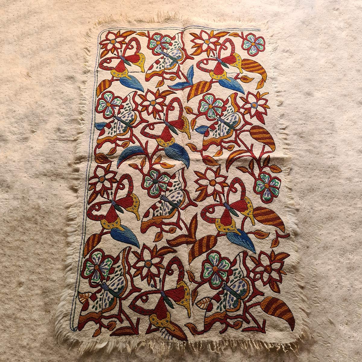 Butterfly Garden Handmade Double Aari Embroidered Namda 6x4 Ft