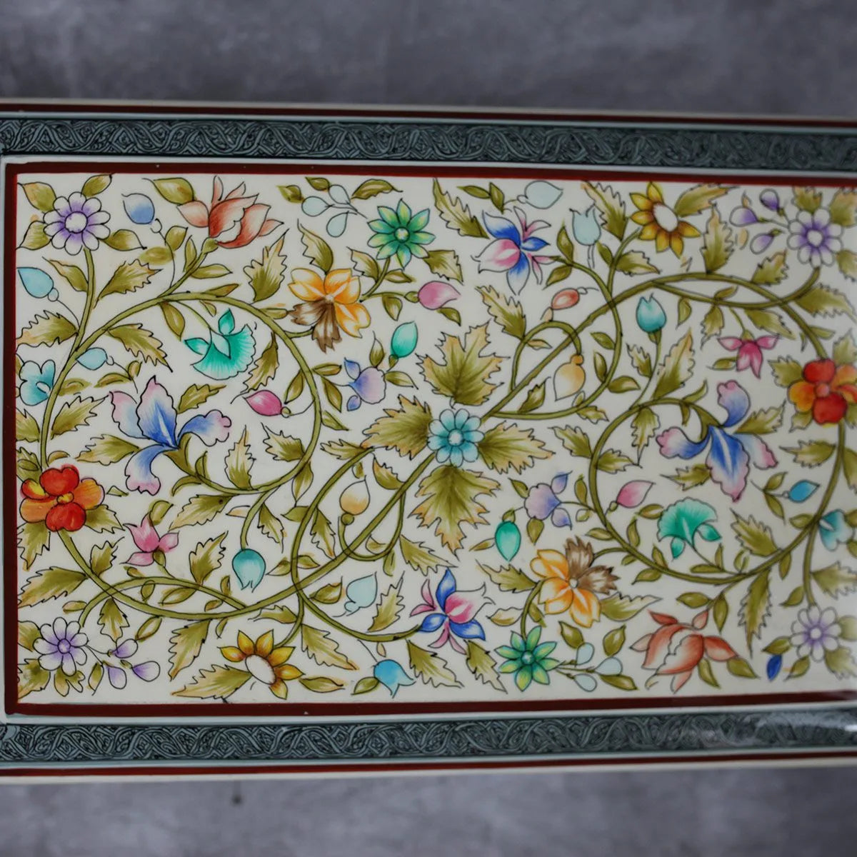 Kashmiri Flower Design Handmade Paper Mache Box Meter box | Flat Box | Intense Design kashmir Art