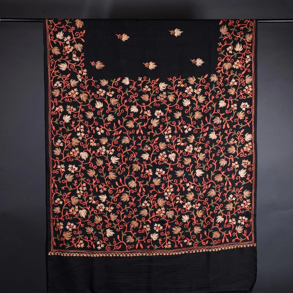 Black Chinar Design Aari Embroidered Full Jamawar Kashmiri Silk Saree