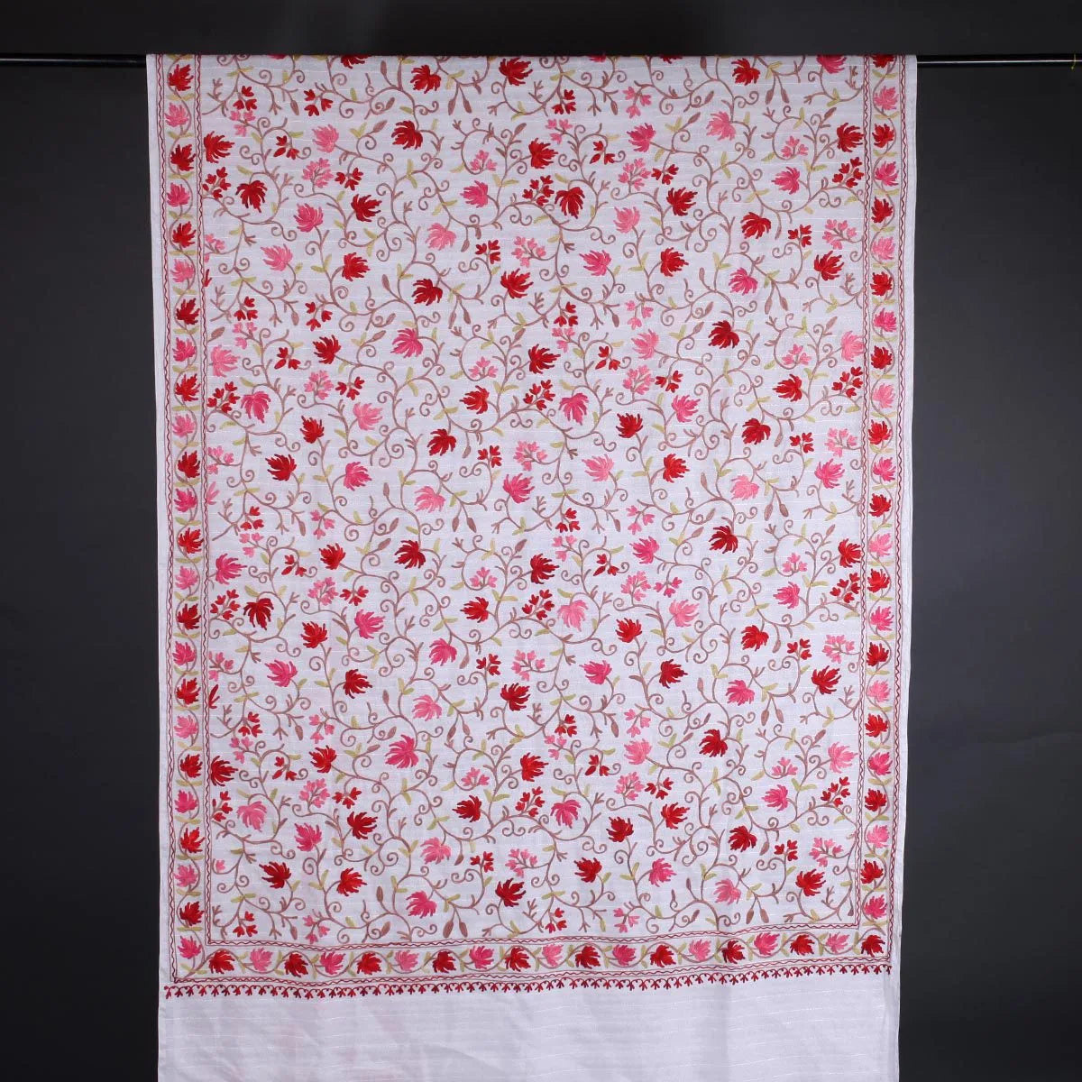 White Chinar design Aari Embroidered Silk Saree