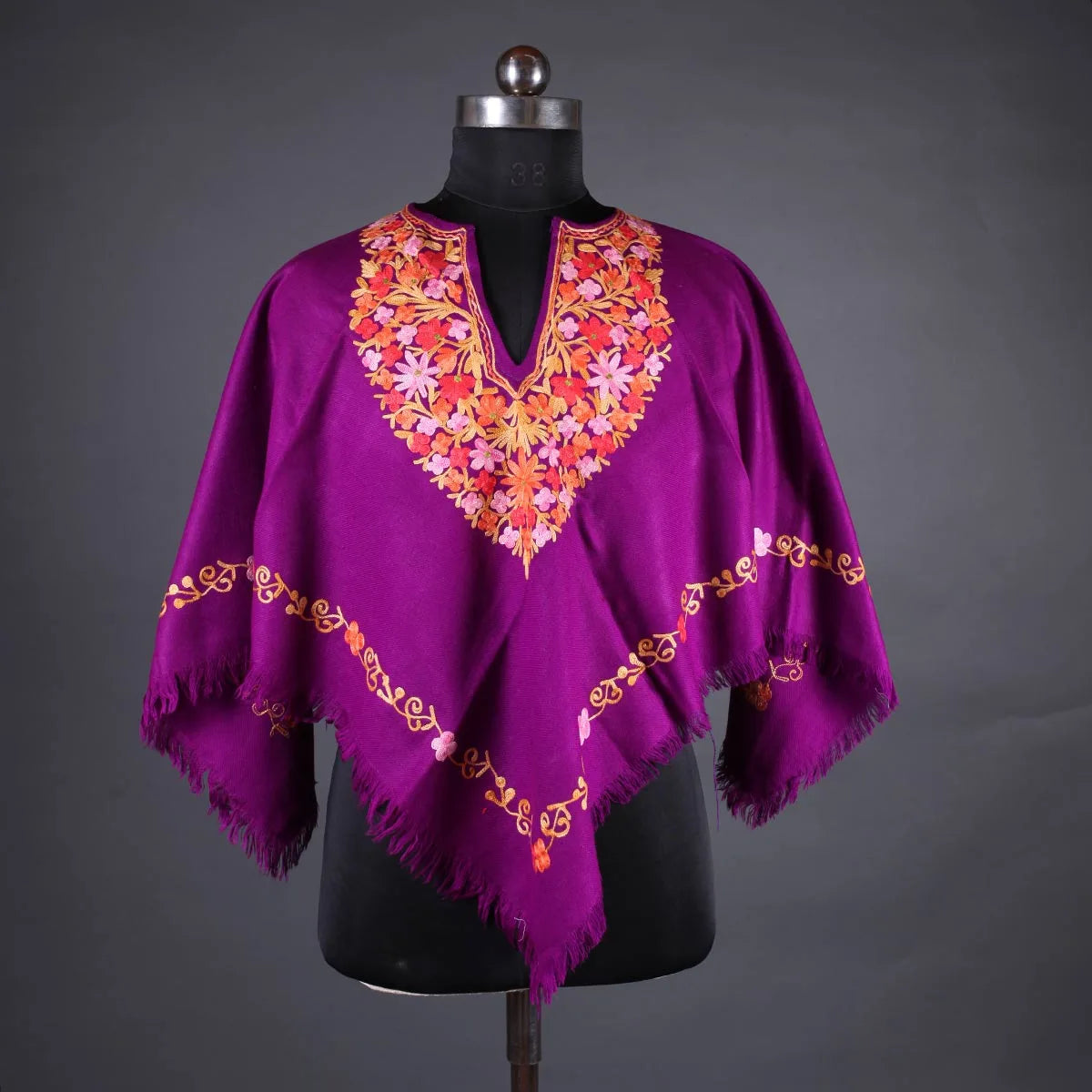 Purple Poncho with Aari Embroidery, Kashmir Embroidery