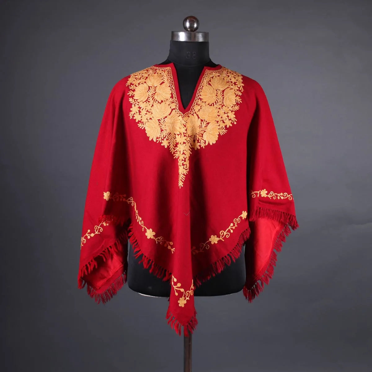 Maroon Floral Design Poncho with Kashmir Aari Embroidery