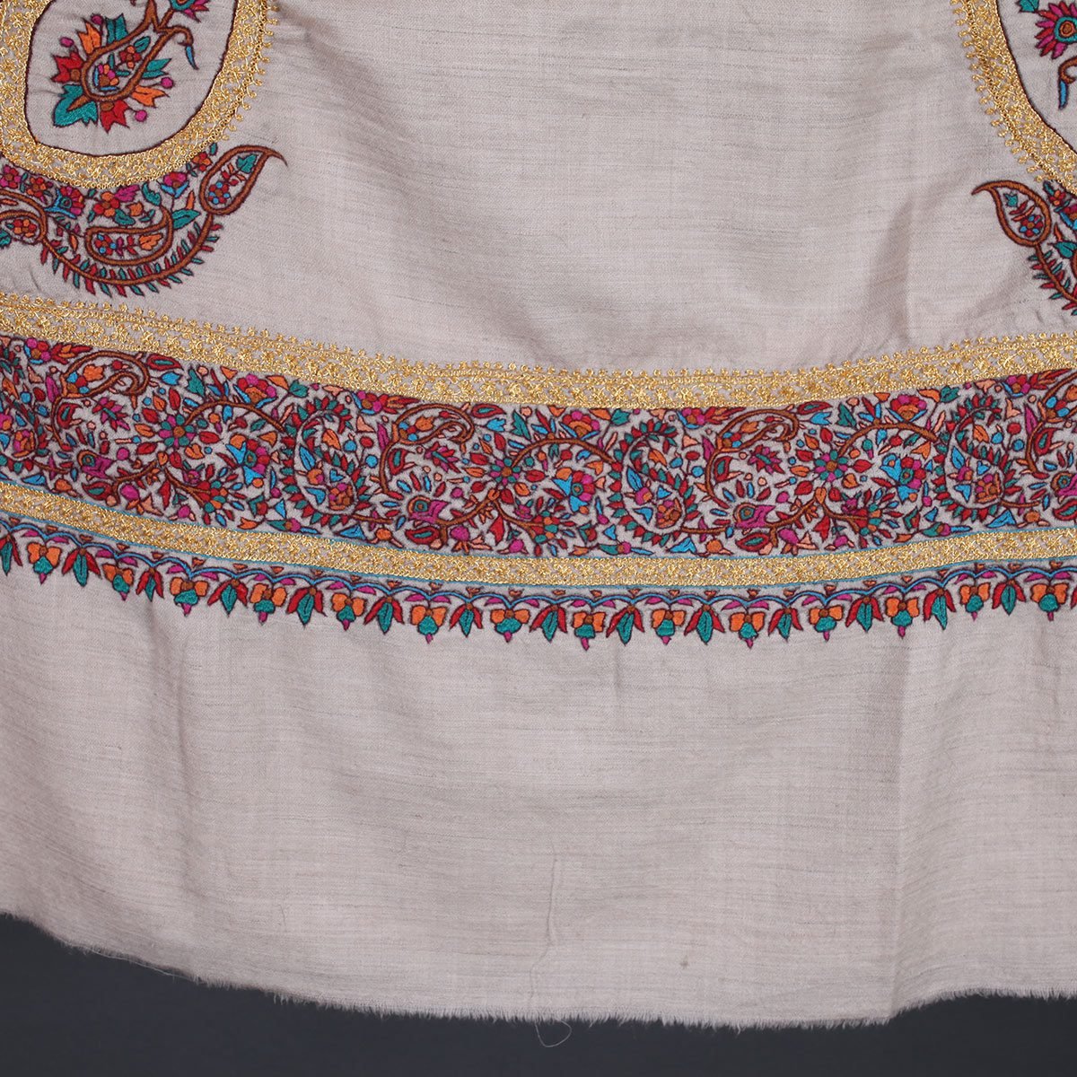White Base Hand Tilla & Sozni Embroidered Pashmina Shawl