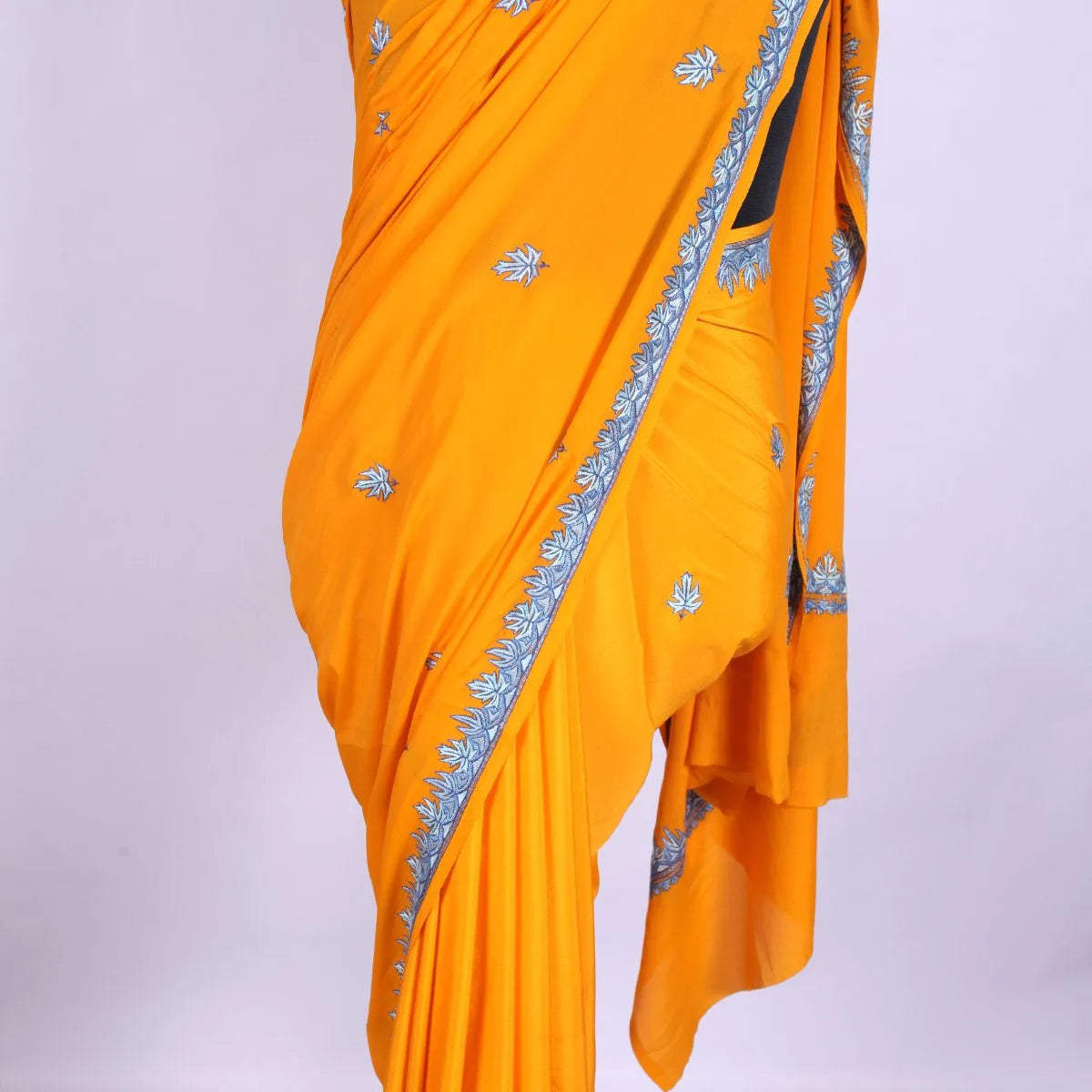 Yellow Kashmiri Hand Sozni Embroidered Pure Crepe Saree