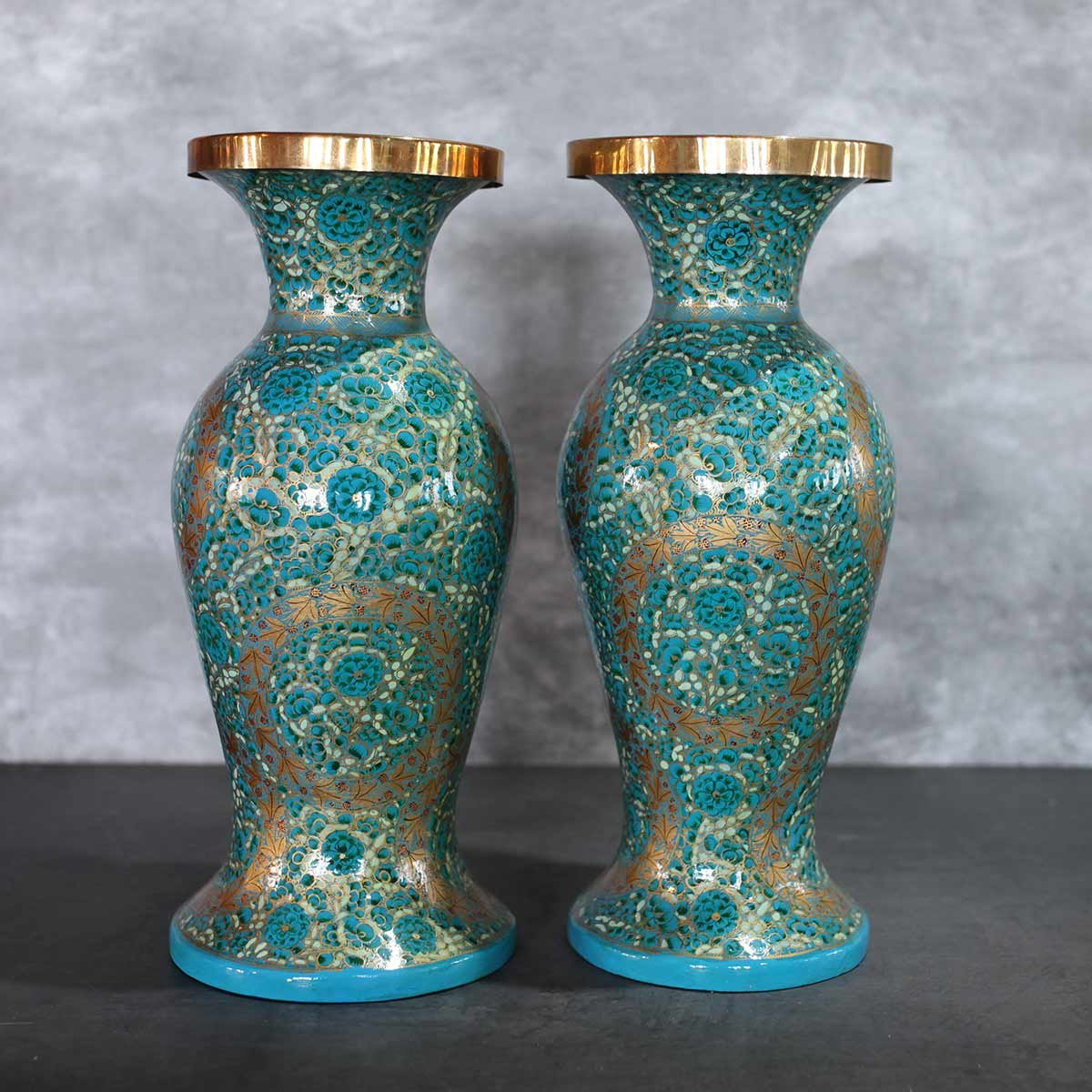 Turquoise Paper Flower Vase Set Of 2