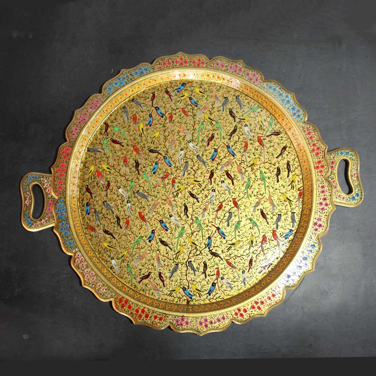 Paper Mache Tray Tree Of Life Design Round Mehraab Shape 21x18 Inches