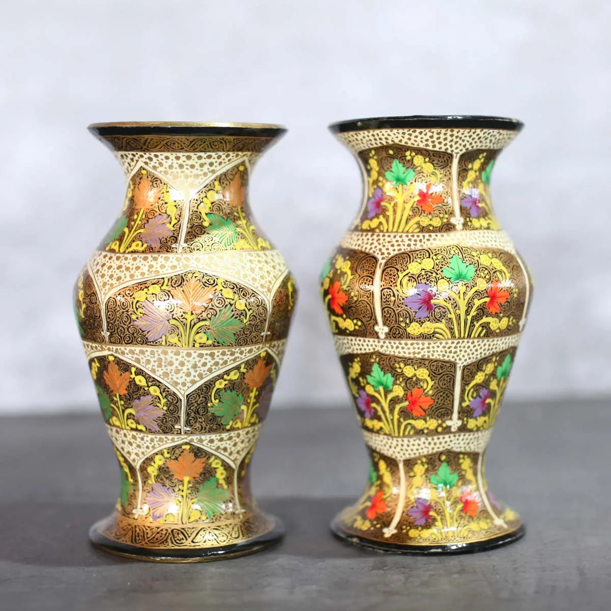 Paper Mache Flower Vase Golden & Yellow Set Of 2