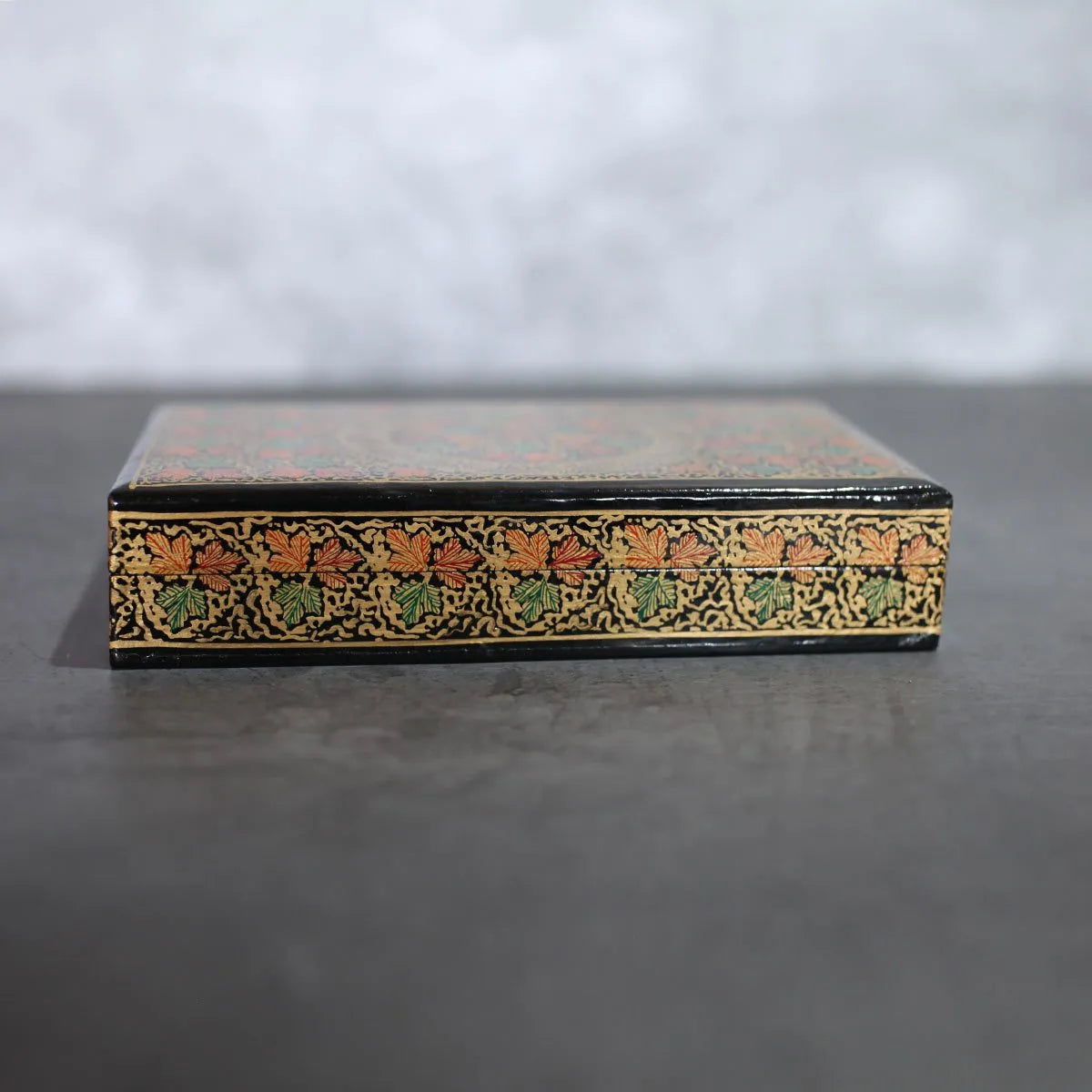 Paper Mache Flat box Floral<br> Design Black Base