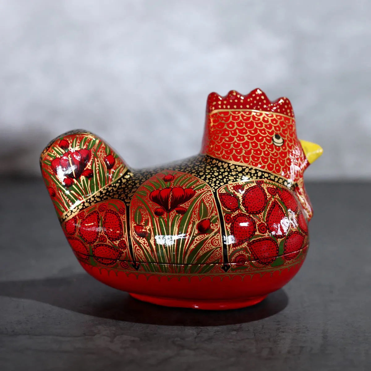 Paper mache box Red Hen shaped