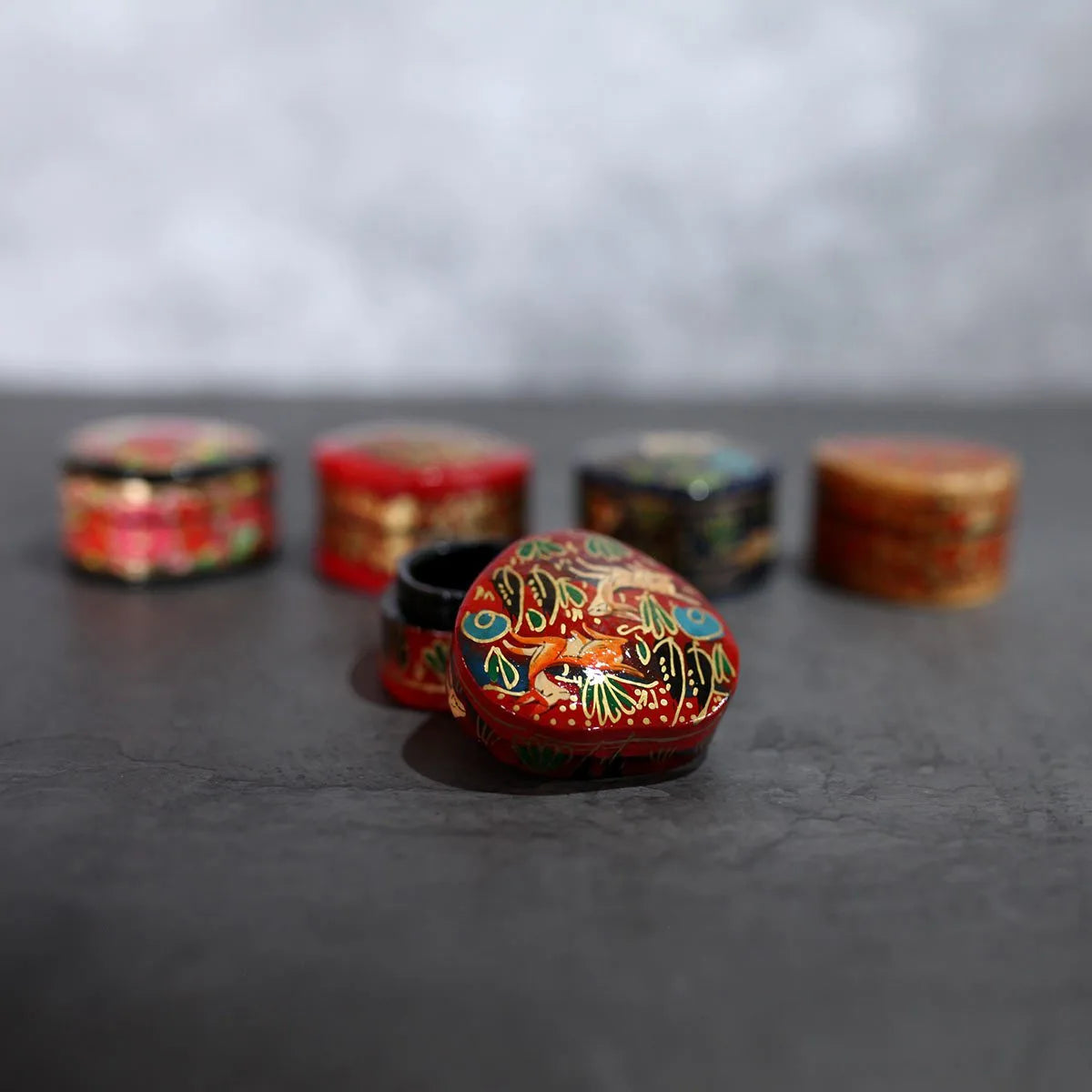 Paper Mache Heart Shaped Pin<br> Box Set of 5 (2x1) Inches