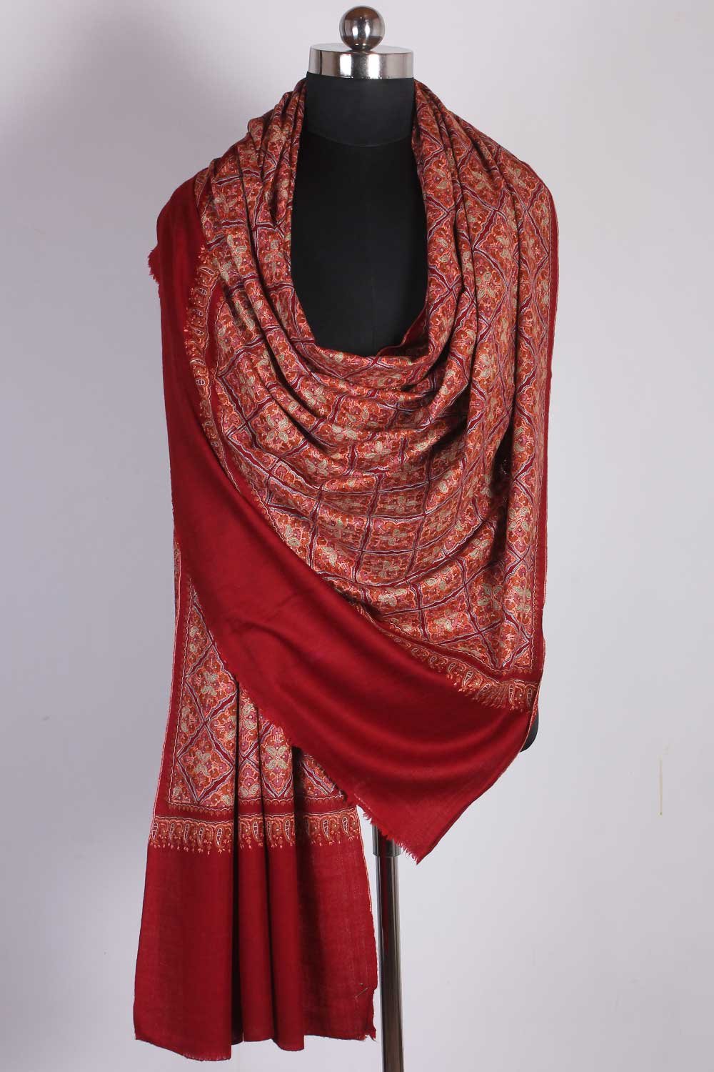 Red Base Box Design Cashmere Pashmina Shawl