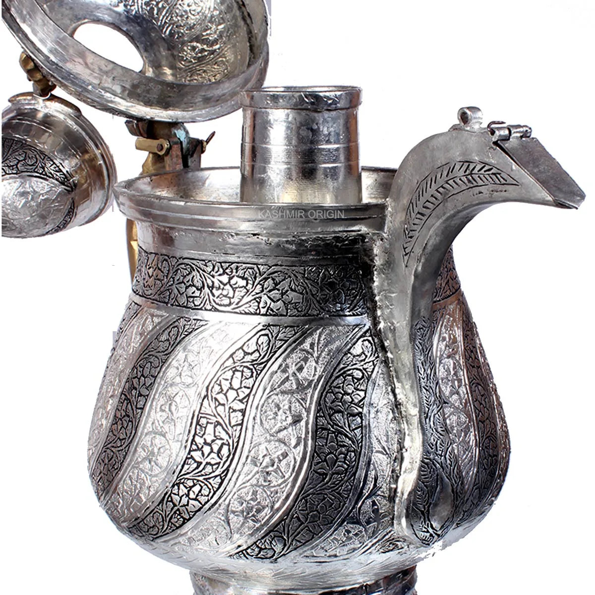 Shahi Alloy Silver Coated Samavor Big Size | Tea Kettle | Kashmiri Copper Samovar | Handcrafted Pattern Design Tea Urn | Kettle | Made In Kashmir | Hand Engraved