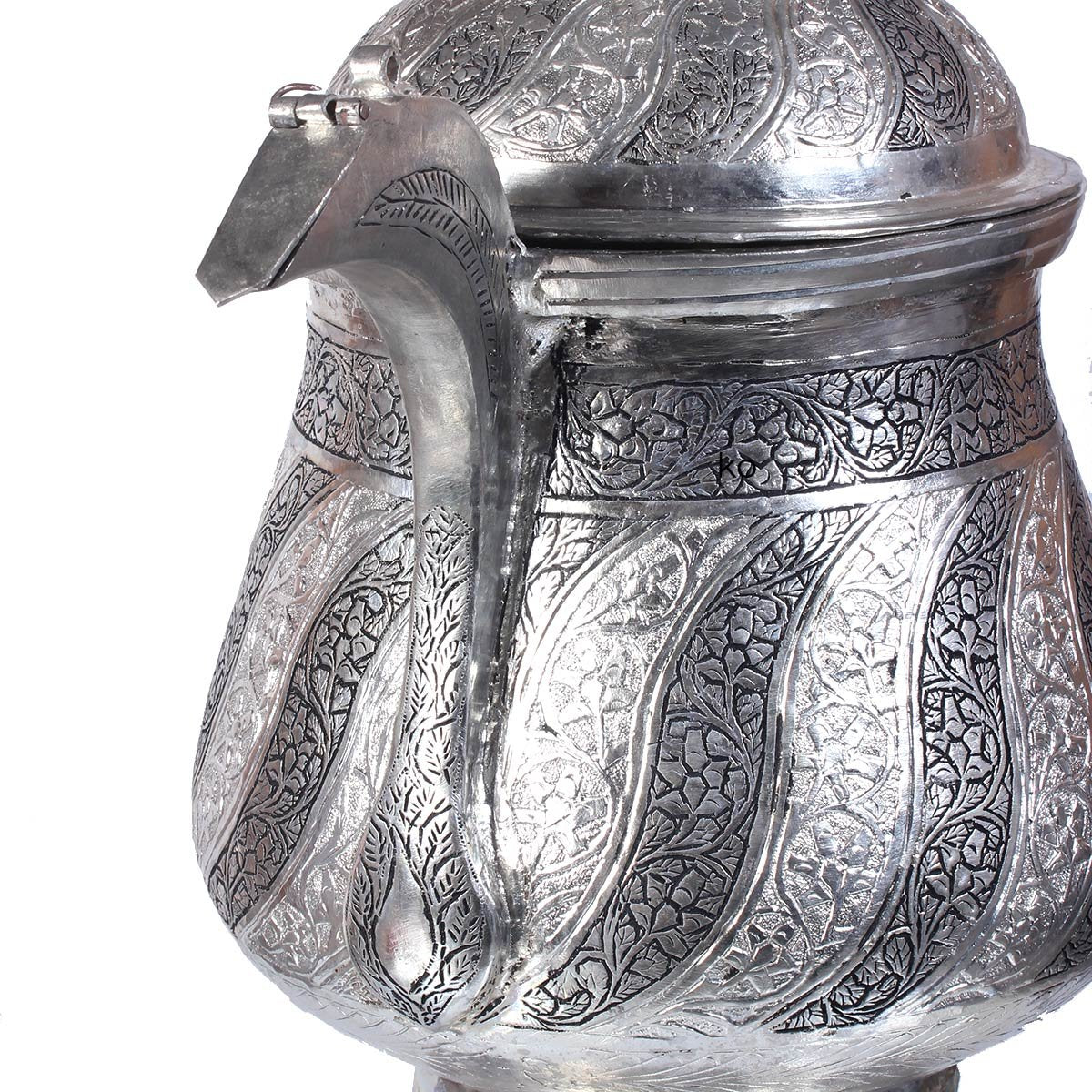 Shahi Alloy Silver Coated Samavor Big Size | Tea Kettle | Kashmiri Copper Samovar | Handcrafted Pattern Design Tea Urn | Kettle | Made In Kashmir | Hand Engraved