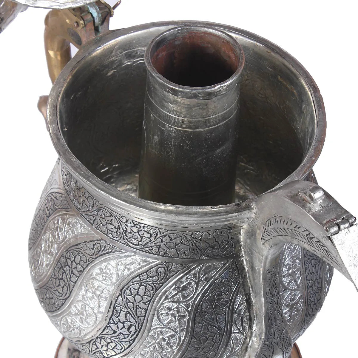 Shahi Alloy Silver Coated Samavor Big Size | Tea Kettle | Kashmiri Copper Samovar | Handcrafted Pattern Design Tea Urn | Kettle | Made In Kashmir | Hand Engraved