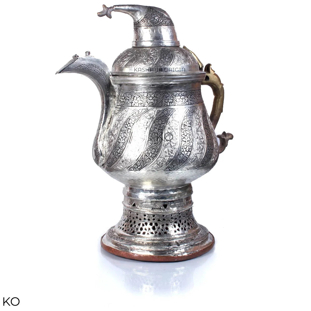 Shahi Alloy Silver Coated Samavor Big Size | Tea Kettle | Kashmiri Copper Samovar | Handcrafted Pattern Design Tea Urn | Kettle | Made In Kashmir | Hand Engraved