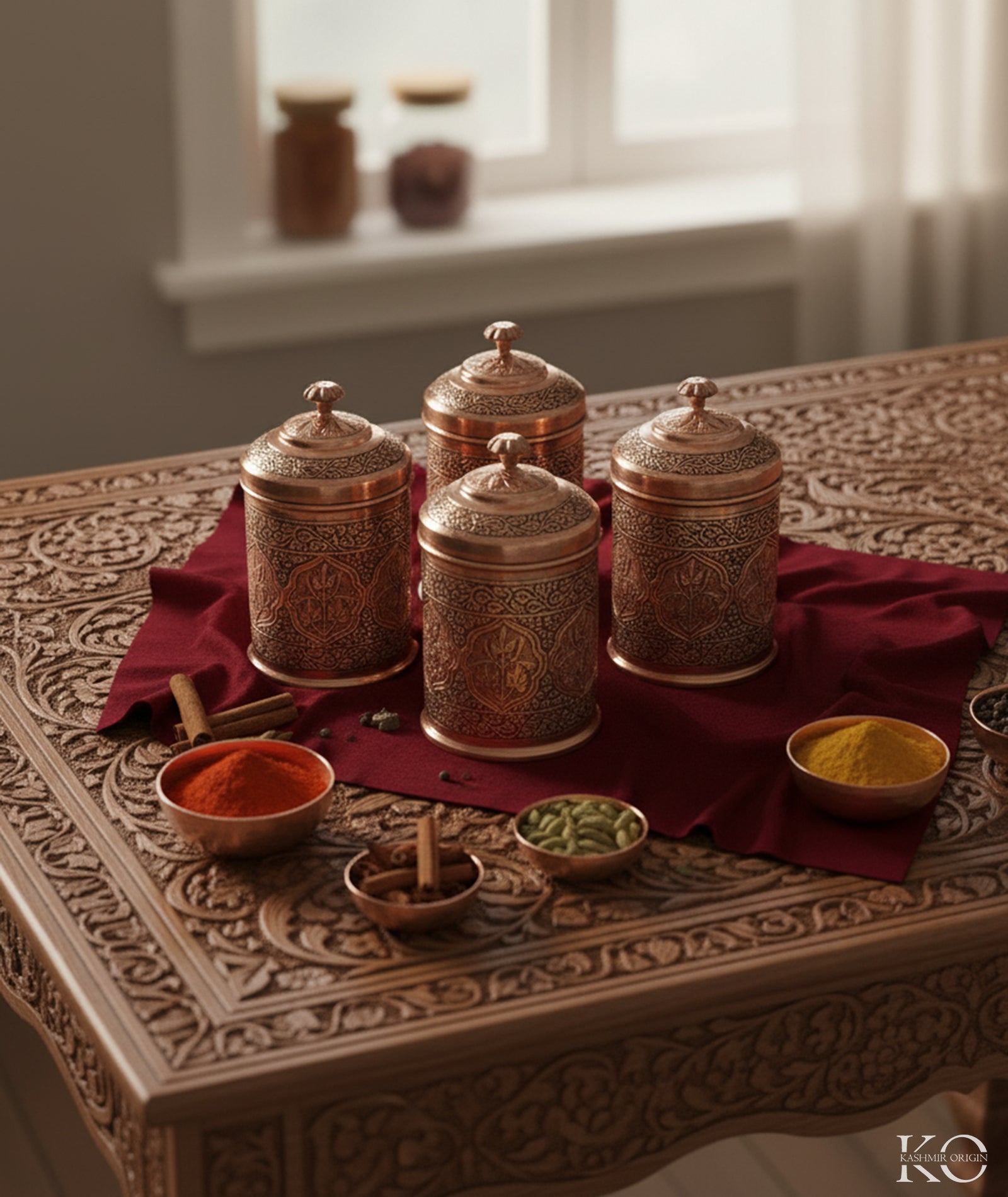HIBARI CD&BEER ギフトボックス Hand-Engraved Kashmiri Copper Masala Box Set Jar | Set of 6