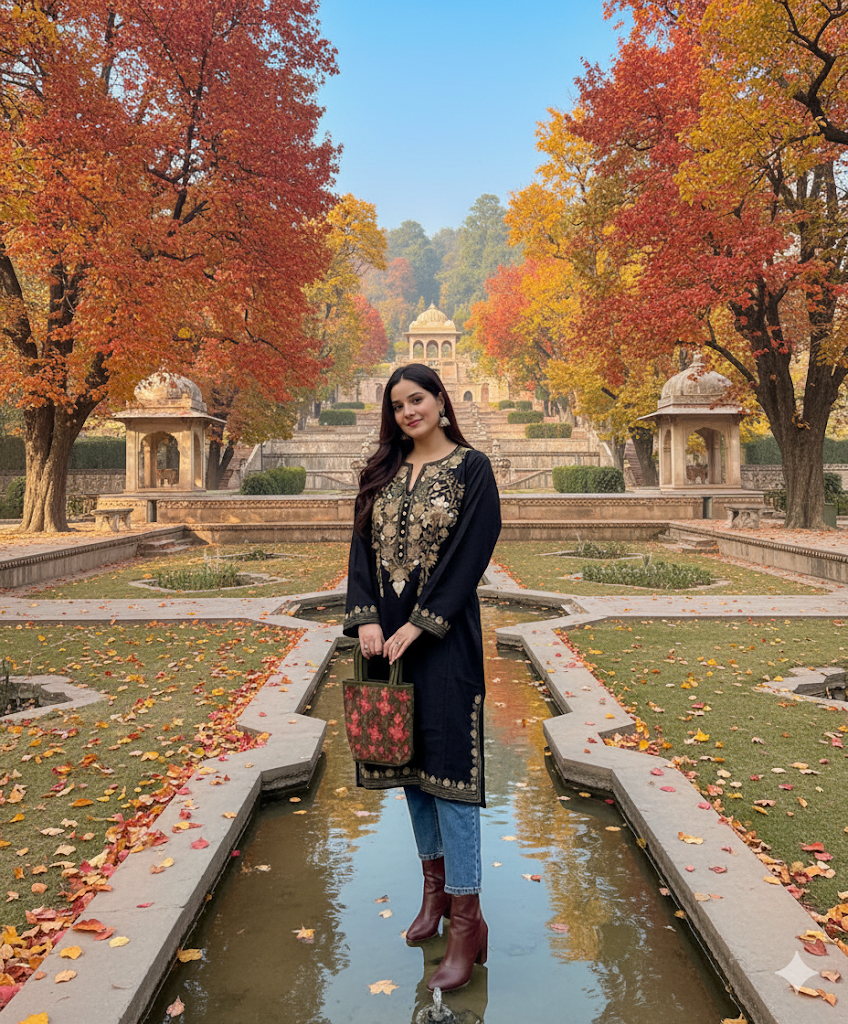 Black Posh Naal Aari Embroidered Pheran