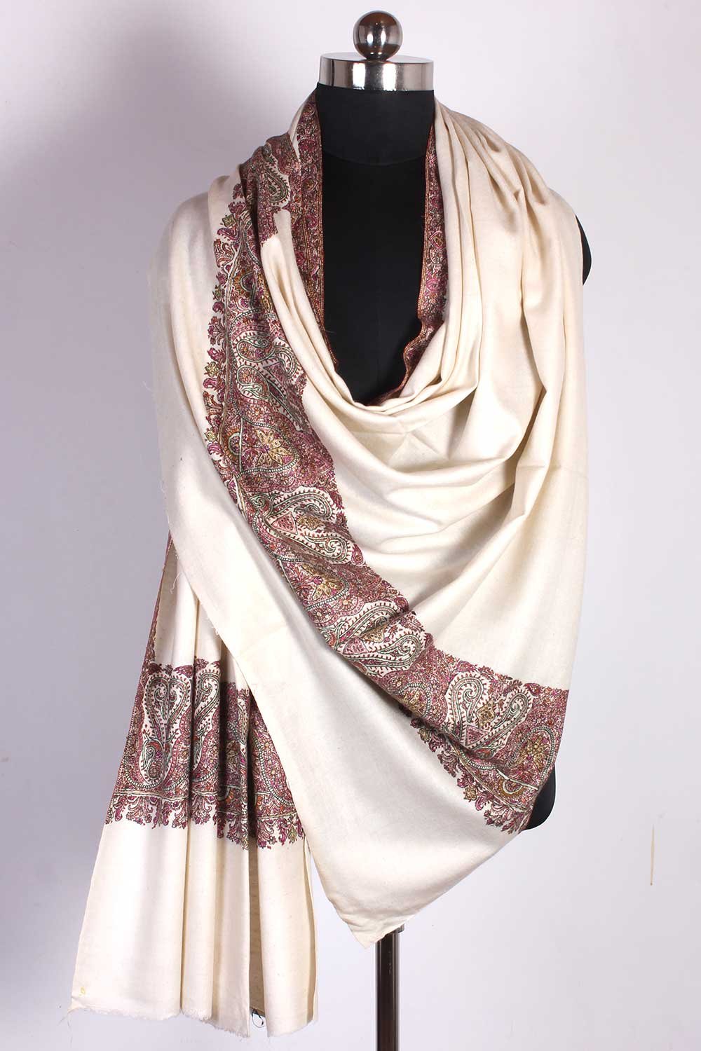 white Pasley Design Dordar Cashmere Pashmina Shawl