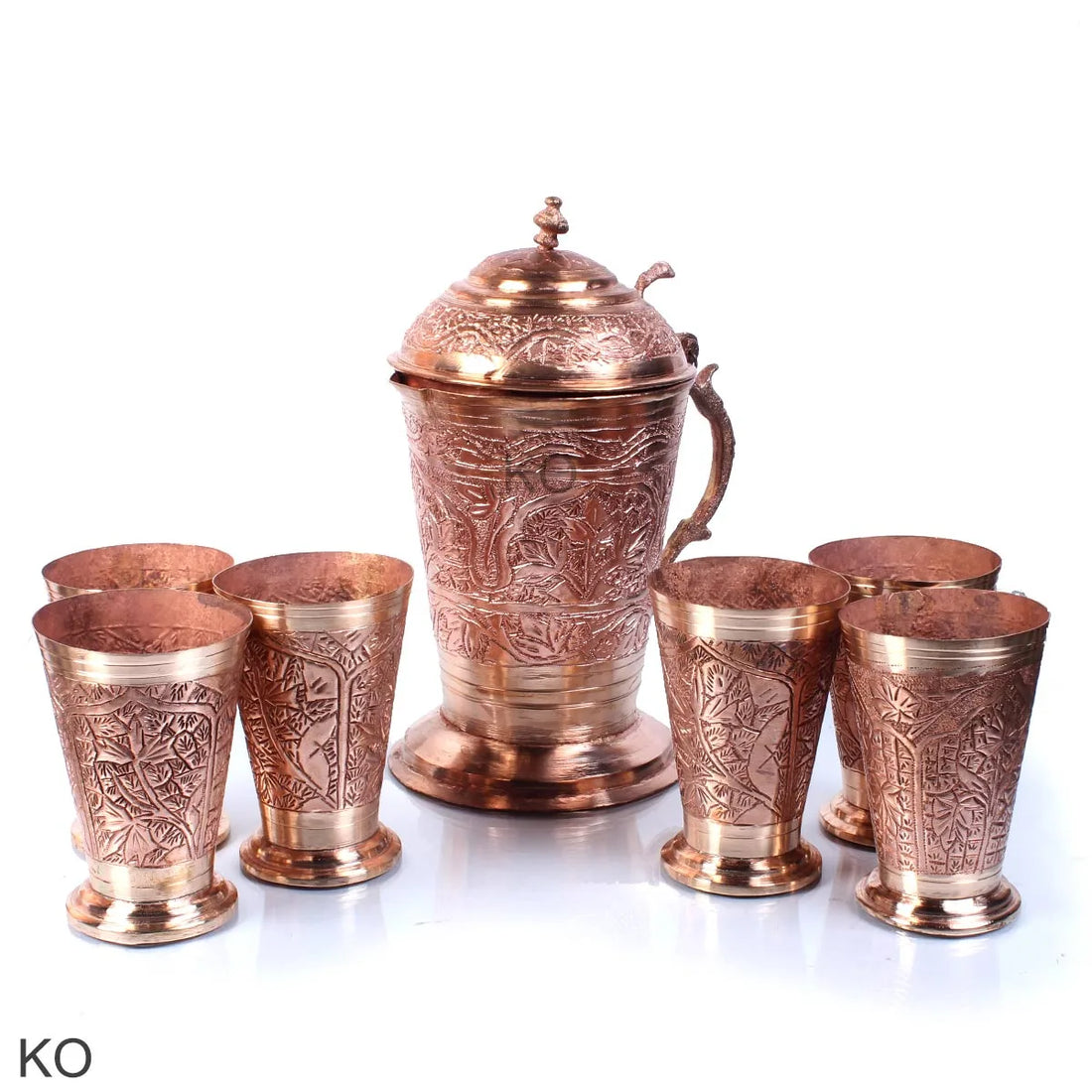 Kashmiri Hand Engraved Copper Jug Set