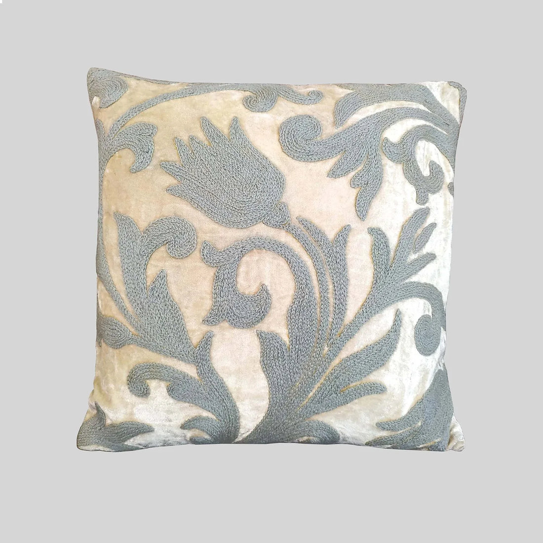 Crewel Embroidered Velvet Cushion Cover