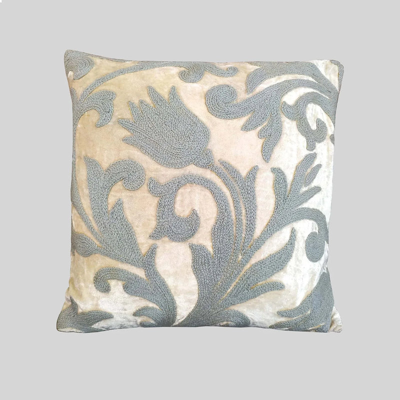 Crewel Embroidered Velvet Cushion Cover