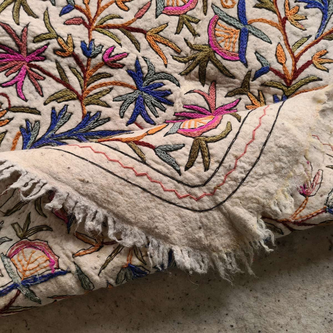 Handmade Aari Embroidered Namda Rug