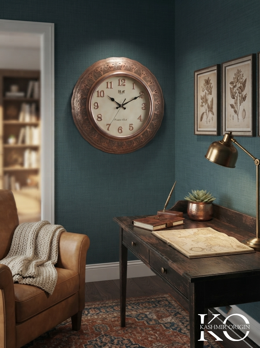 Antique Kashmiri Design Copper Wall Clock | Luxury Handmade Clock
