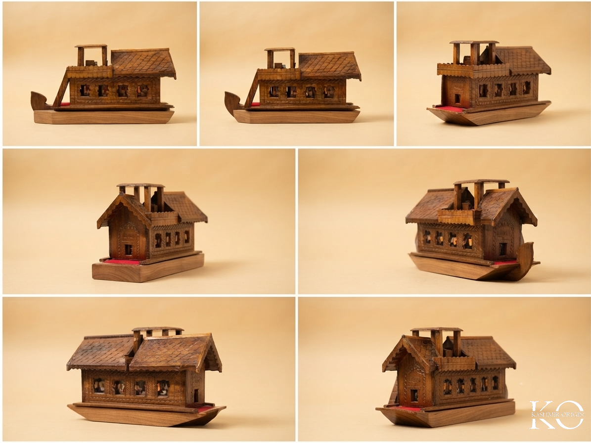 Kashmiri Hand Carved Walnut Wood House Boat