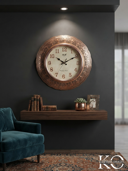 Antique Kashmiri Design Copper Wall Clock | Luxury Handmade Clock