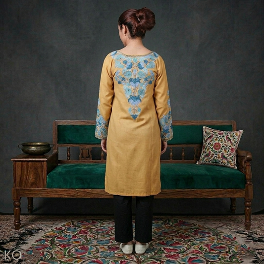 Front Back Work Skin Tone Aari Embroidered Cotton Kurti