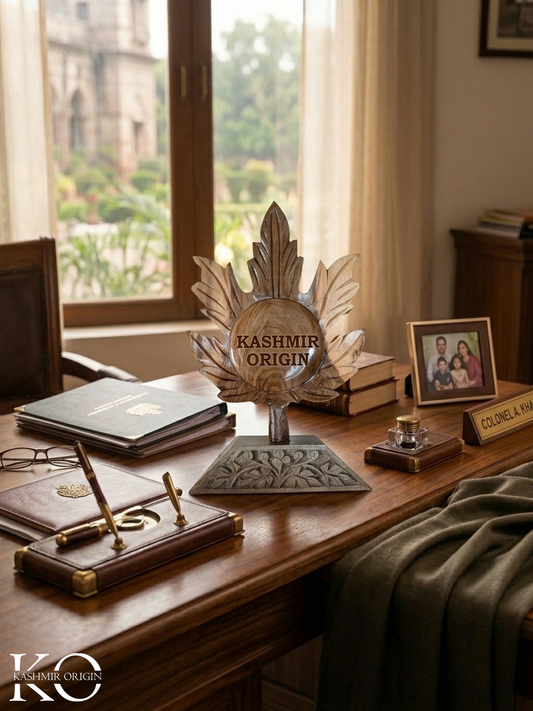 Customized Chinar Trophy | Walnut Wood Desk Name Plate | Desk Wedge | Tabletop Nameplate