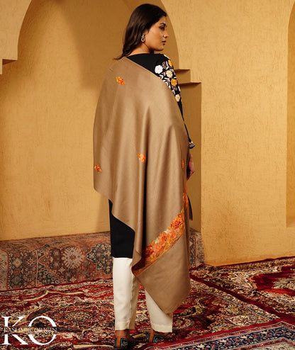 Fawn Aari Embroidered Woolen Shawl
