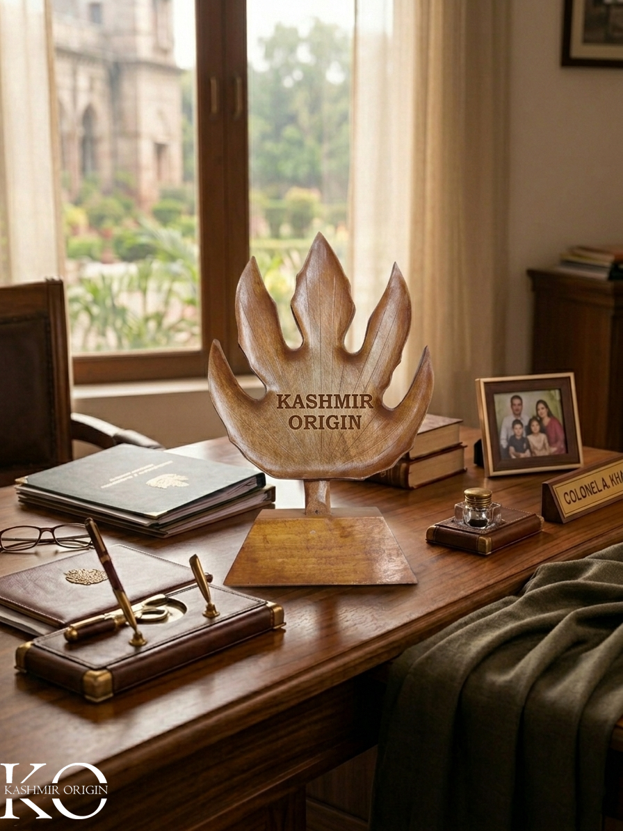Personalised Walnut Wood Desk Name Plate | Chinar Design Trophy with Name Plate