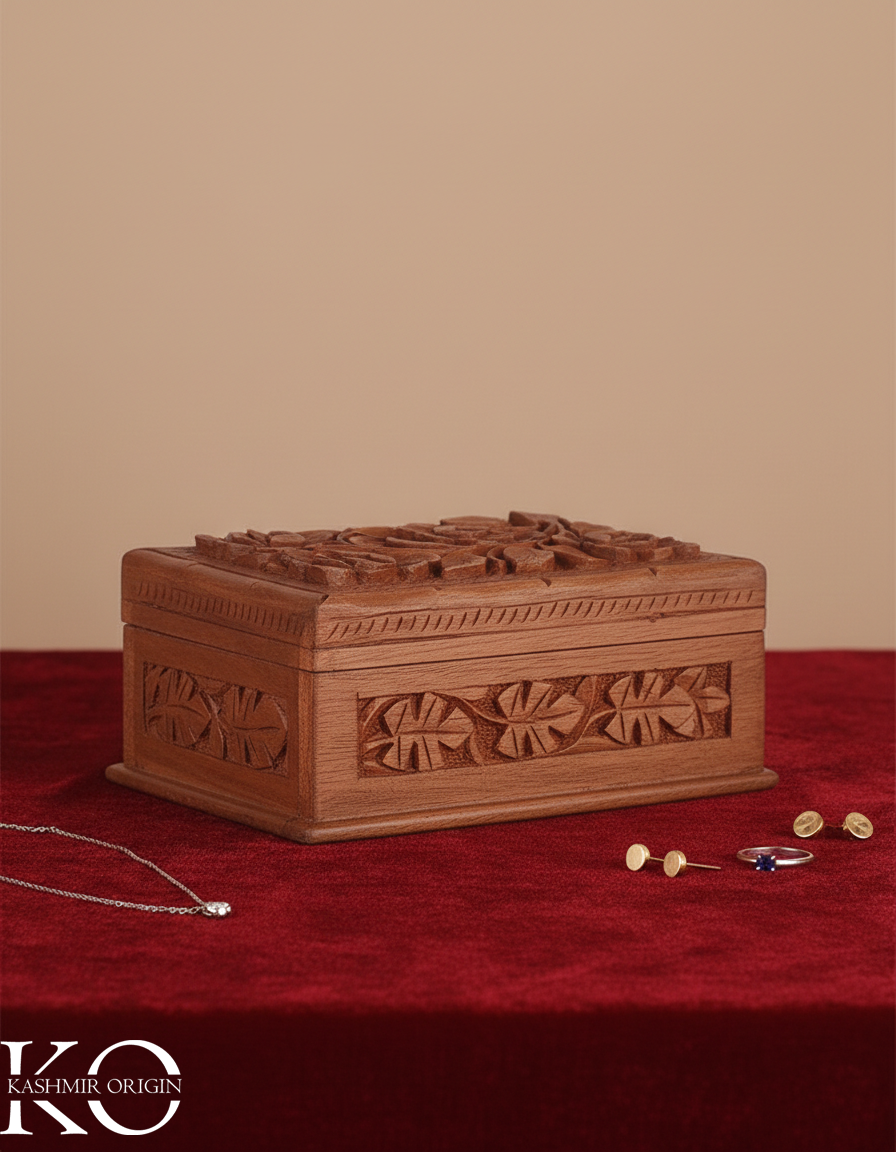 Walnut Wood Flower Tree Storage Box | Hand Carved | Decorative Box | Hand Carved in kashmir