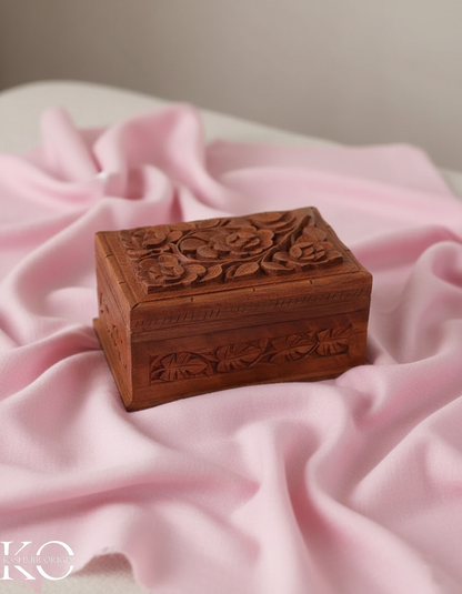 Walnut Wood Flower Tree Storage Box | Hand Carved | Decorative Box | Hand Carved in kashmir