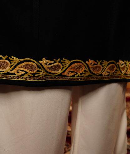Black Khatamband DesignZari Embroidered Woolen Pheran