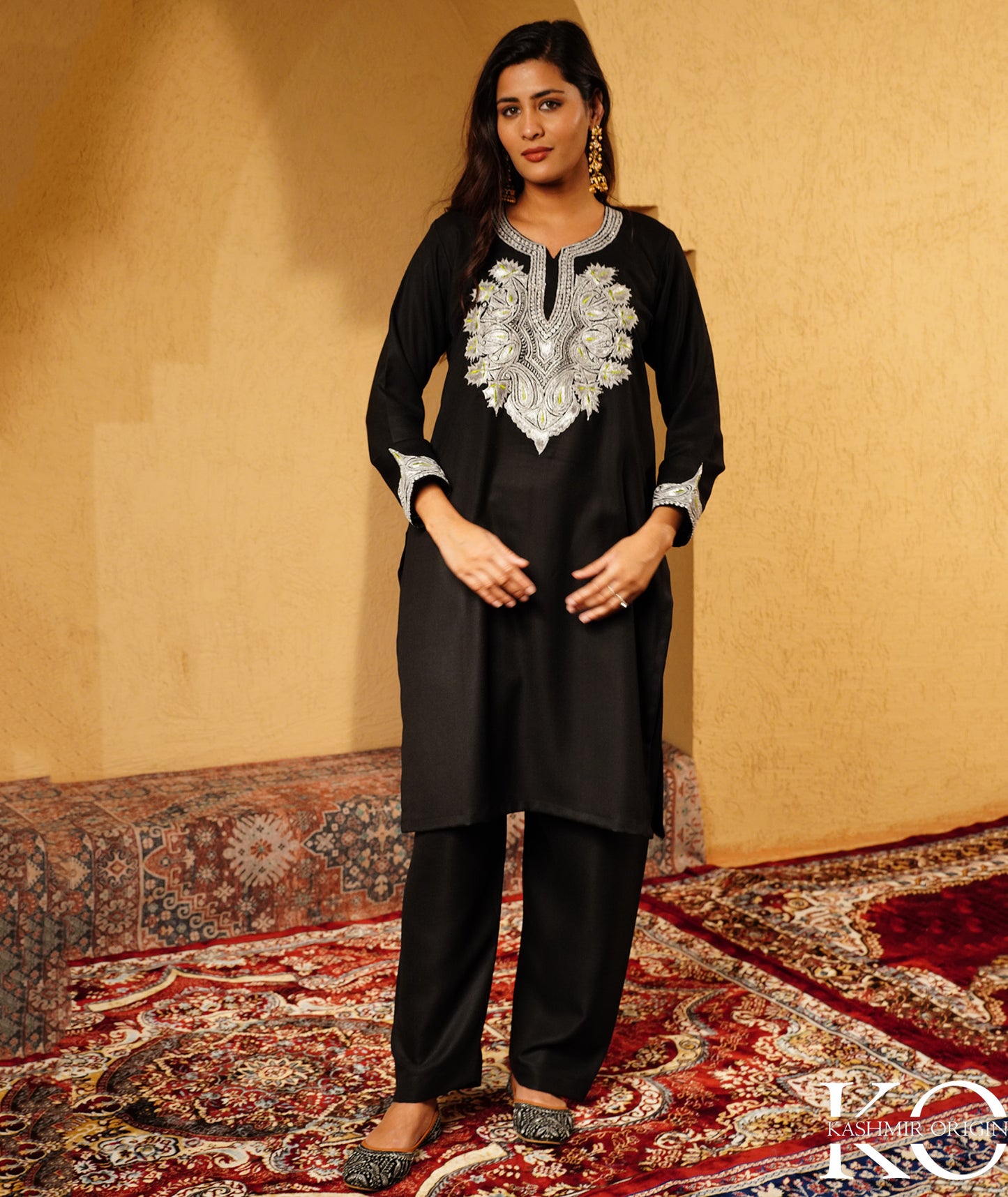 Stark Black Tilla Embroidered Woolen Suit With Shawl