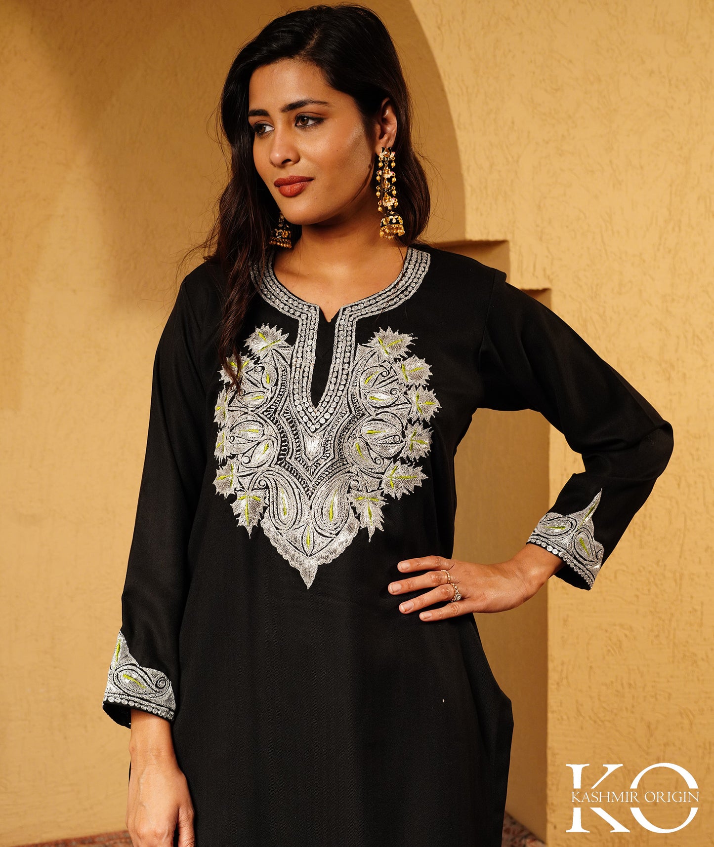 Stark Black Tilla Embroidered Woolen Suit With Shawl