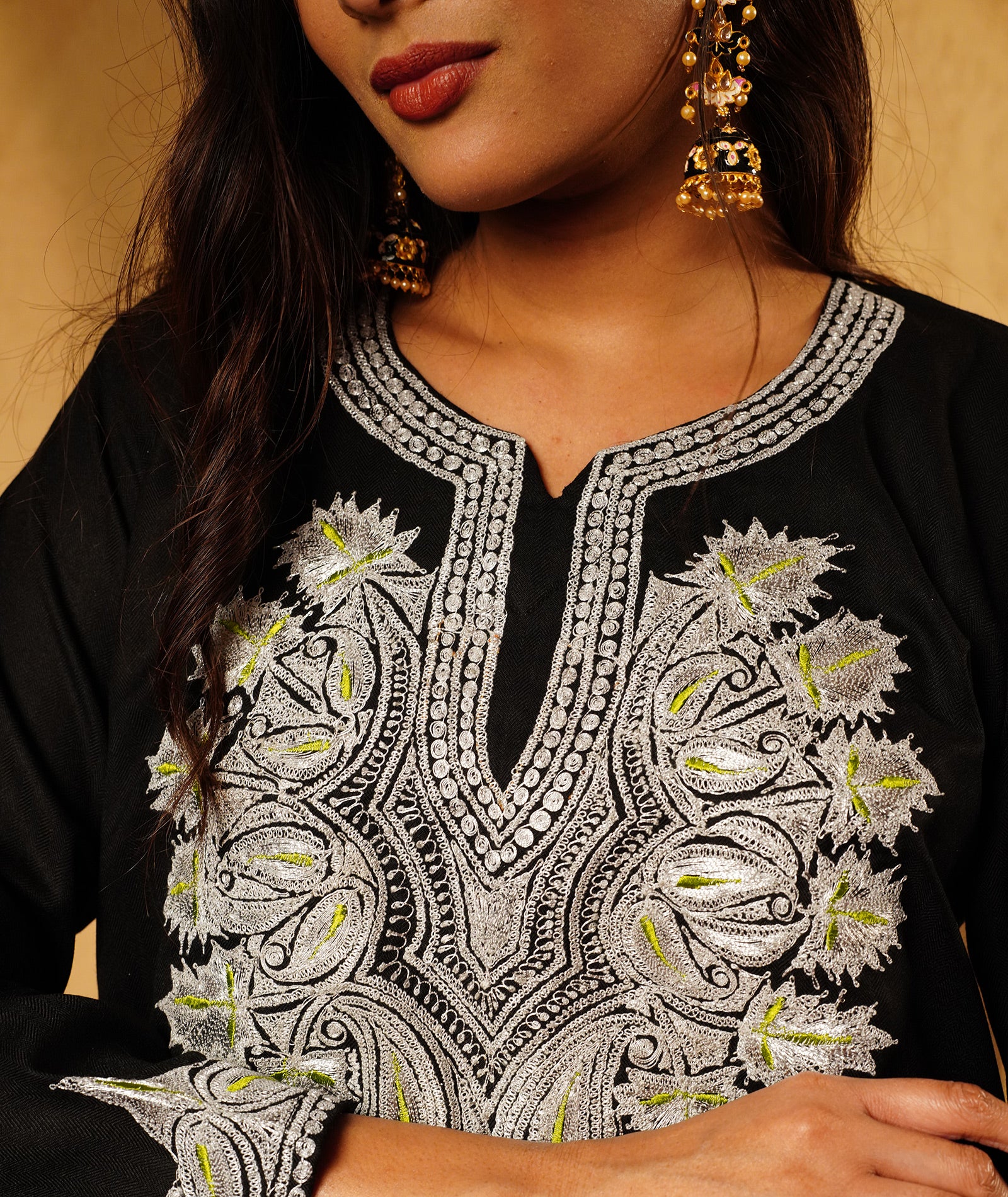 Stark Black Tilla Embroidered Woolen Suit With Shawl
