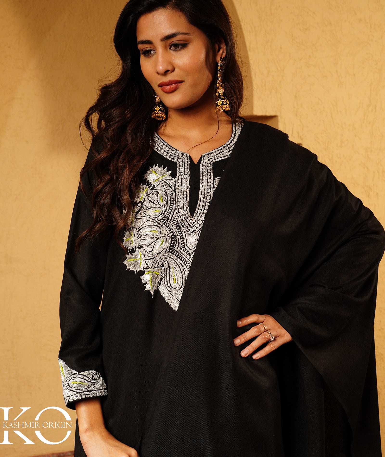 Stark Black Tilla Embroidered Woolen Suit With Shawl