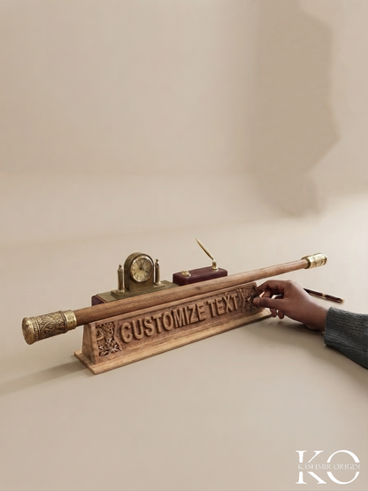 Kashmiri Walnut wood and Brass Hand Carved stylish military cane / Swagger stick & Holder (Name Customization Available)))